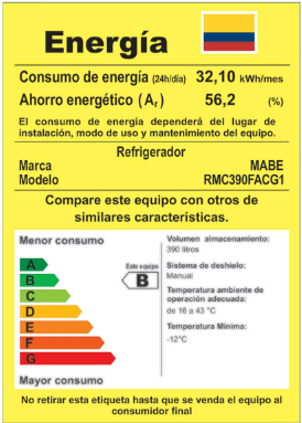 NEVERA MABE 390 2 PUERTAS  NOFROST RMC390FACG1