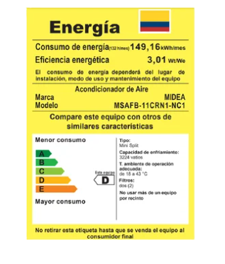 Aire Mini Split Midea 12000 BTU 220V estándar