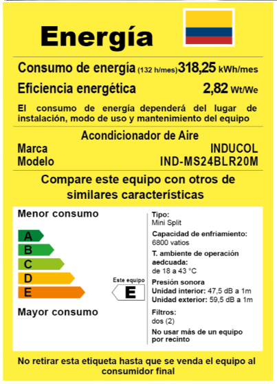 Aire Acondicionado Inducol Mini Split ON/OFF 24000 BTU 220 Voltios R410