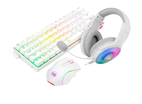 Combo teclado+mouse+audífonos Redragon S129W 3EN1W-K630RGBW+M607W+H350RGB-1-W