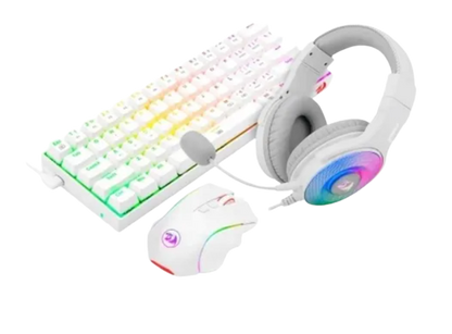 Combo teclado+mouse+audífonos Redragon S129W 3EN1W-K630RGBW+M607W+H350RGB-1-W