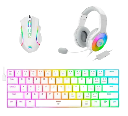 Combo teclado+mouse+audífonos Redragon S129W 3EN1W-K630RGBW+M607W+H350RGB-1-W