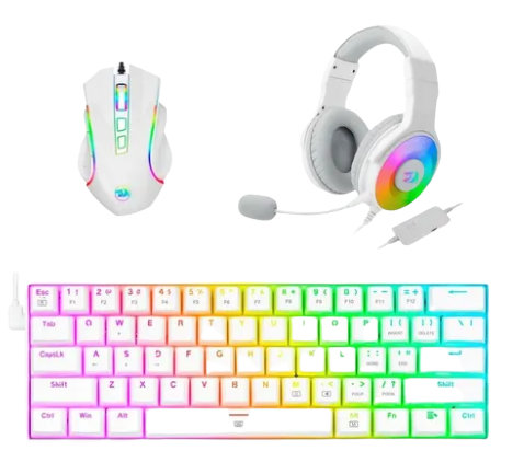 Combo teclado+mouse+audífonos Redragon S129W 3EN1W-K630RGBW+M607W+H350RGB-1-W